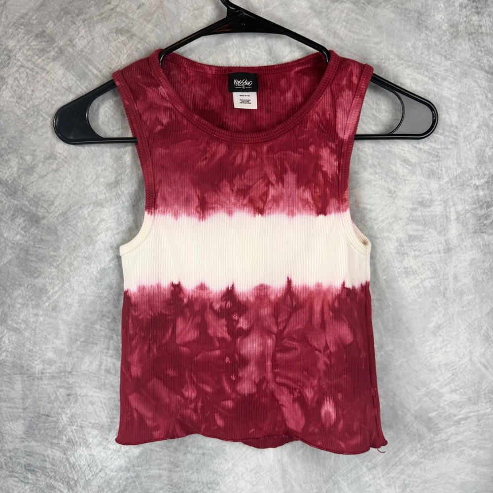 Y2K Mossimo Red White Tie Dye Ribbed Tank Top Womens Medium Sleeveless Crew Neck
